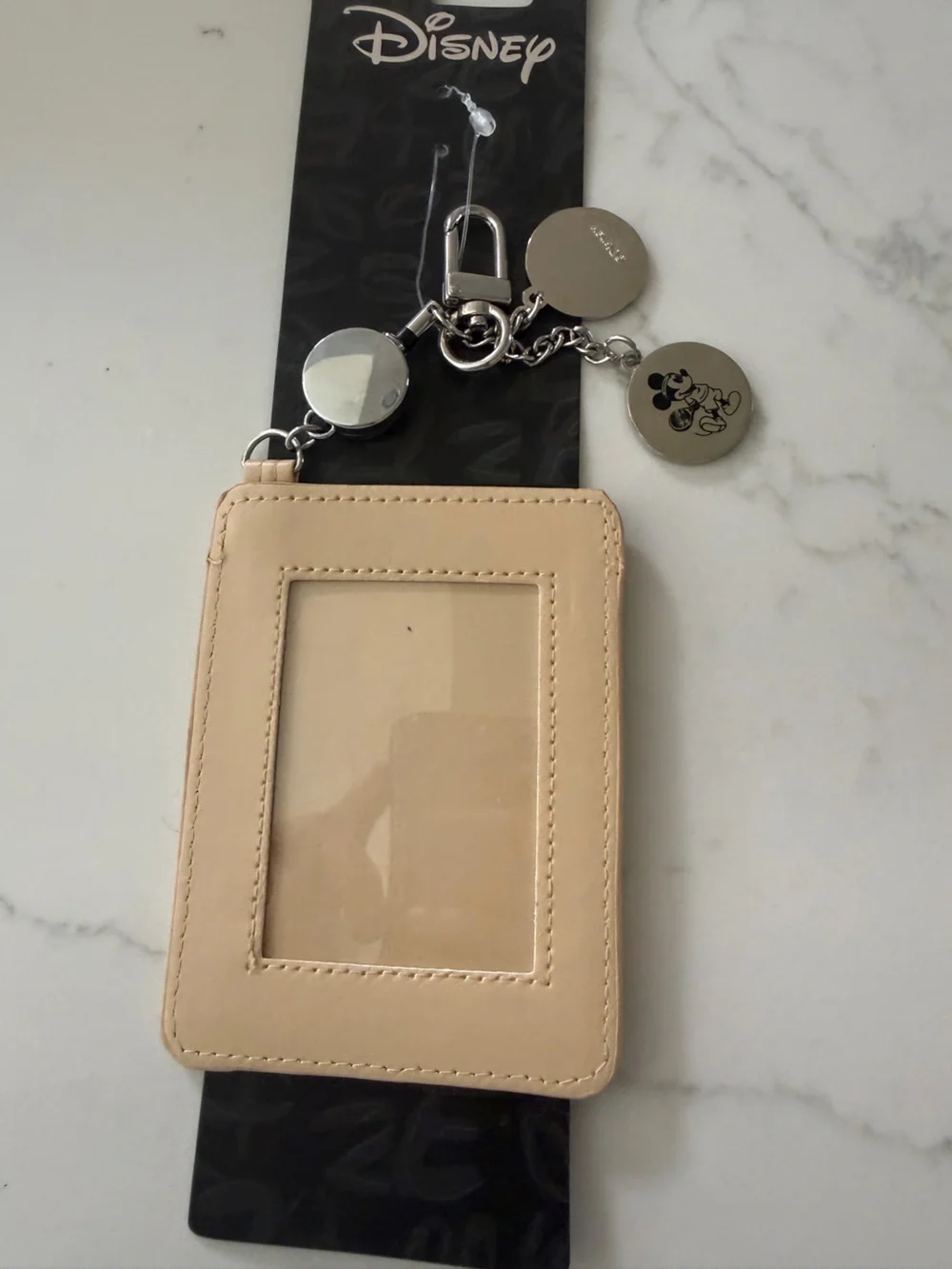 Disney Beige Mickey Tennis Card Holder Keychain with Silver Charms